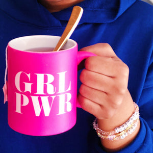 Amici Home grl Pwr Girl Power Coffee Mug, Pink Handle, Lettering