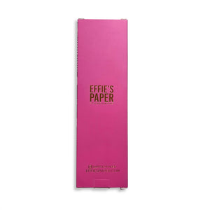 a pink pen box with the effie's paper logo embossed in gold